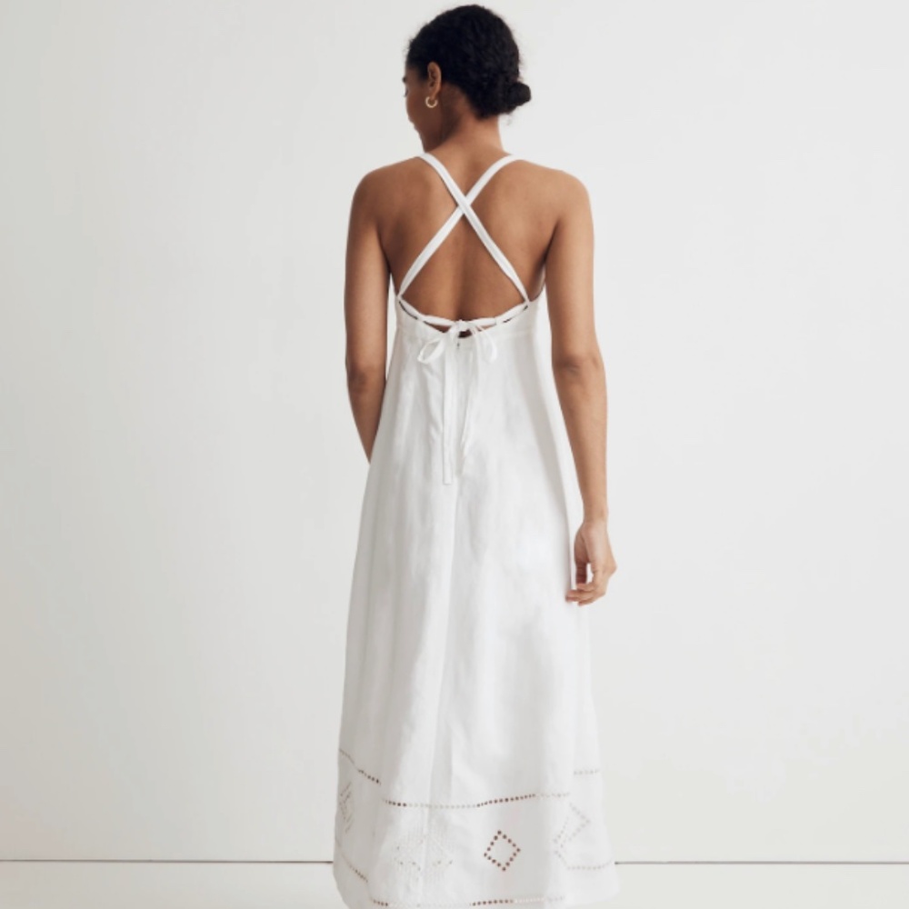 Madewell Embroidered Eyelet Tie Back Cami Midi Dress in White Size 4 - Picture 4 of 10